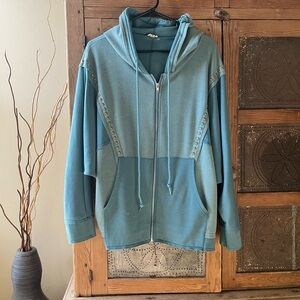 POL Teal Zip-Up Hoodie with Stud Accents